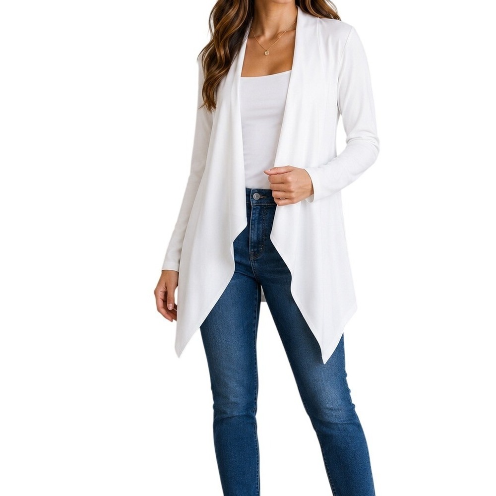 Urban Coco White Open Front Draped Waterfall Cardigan Women's Small